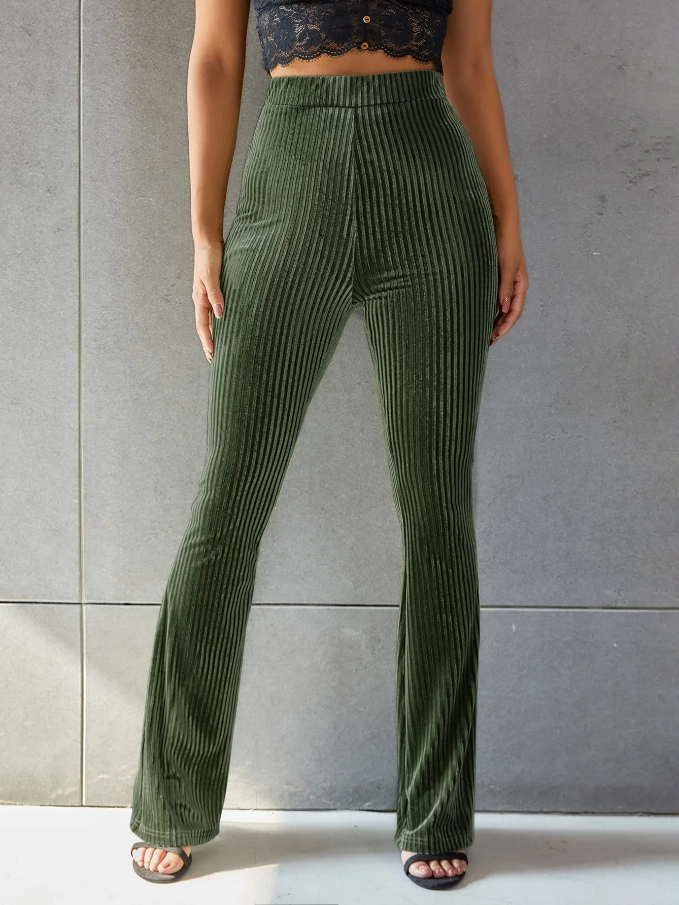 Women Plain Long Elastic Waist Pants Vintage Spring/Fall Trousers