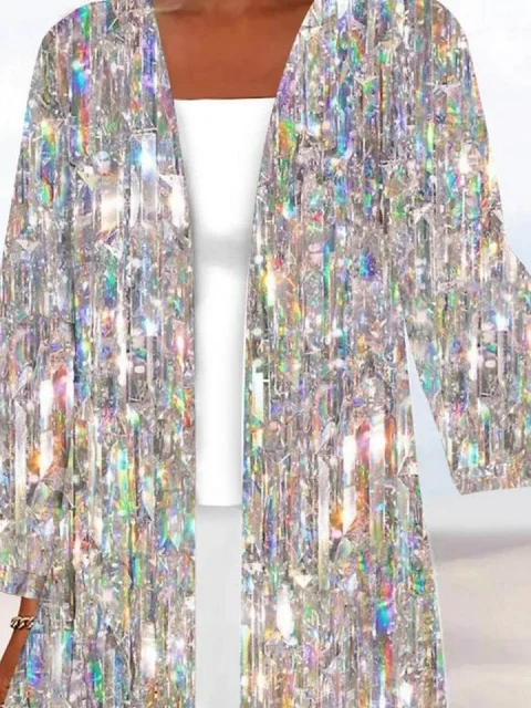 Women Spring/Fall Outerwear Vintage Gradient Pattern Three Quarter Sleeve Jacket