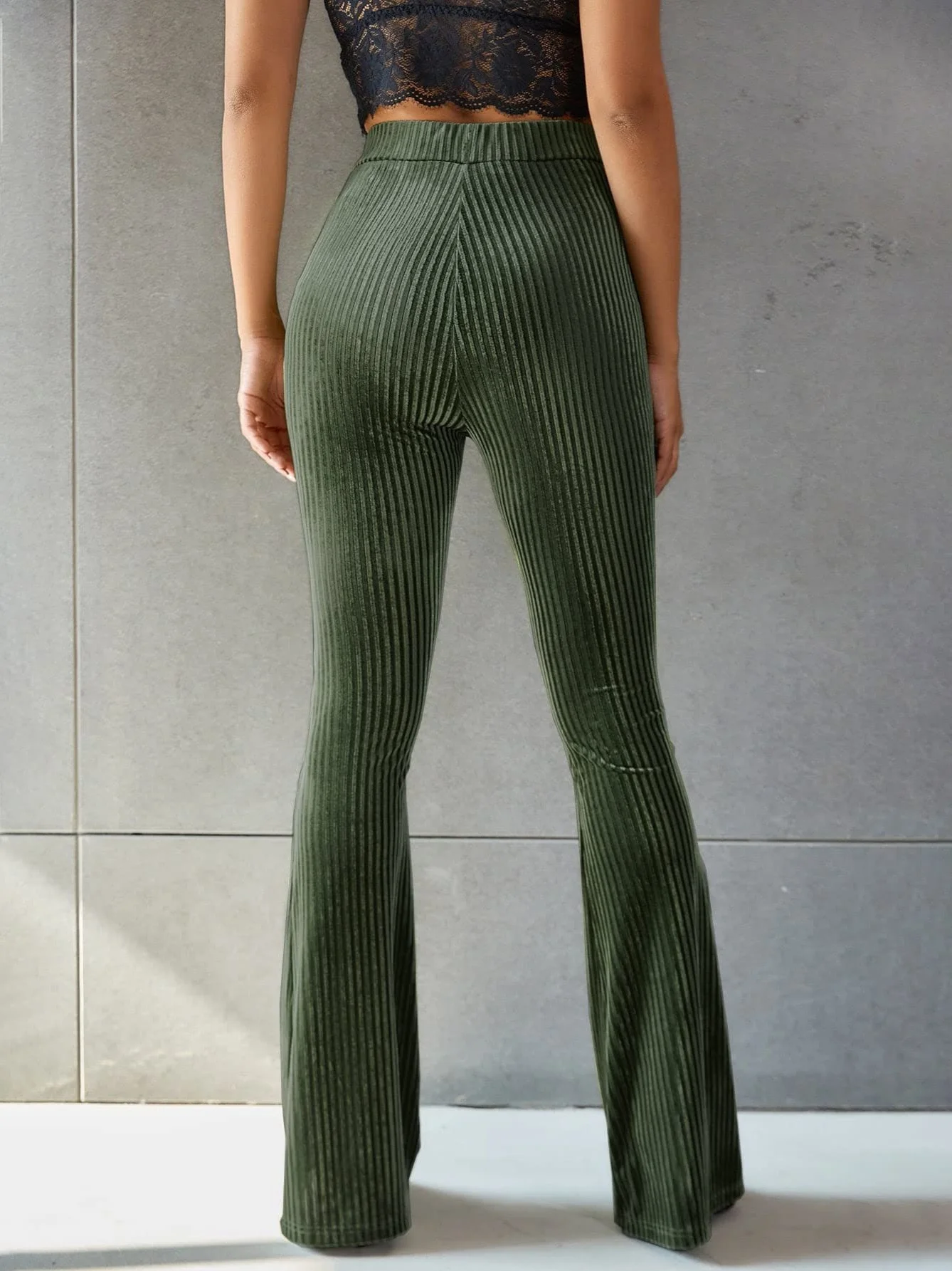 Women Plain Long Elastic Waist Pants Vintage Spring/Fall Trousers