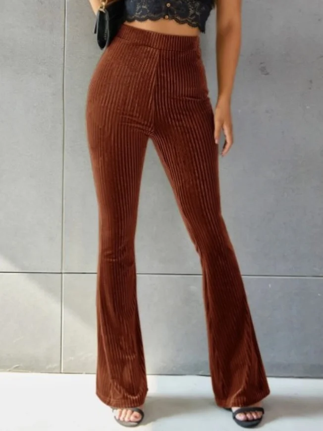 Women Plain Long Elastic Waist Pants Vintage Spring/Fall Trousers