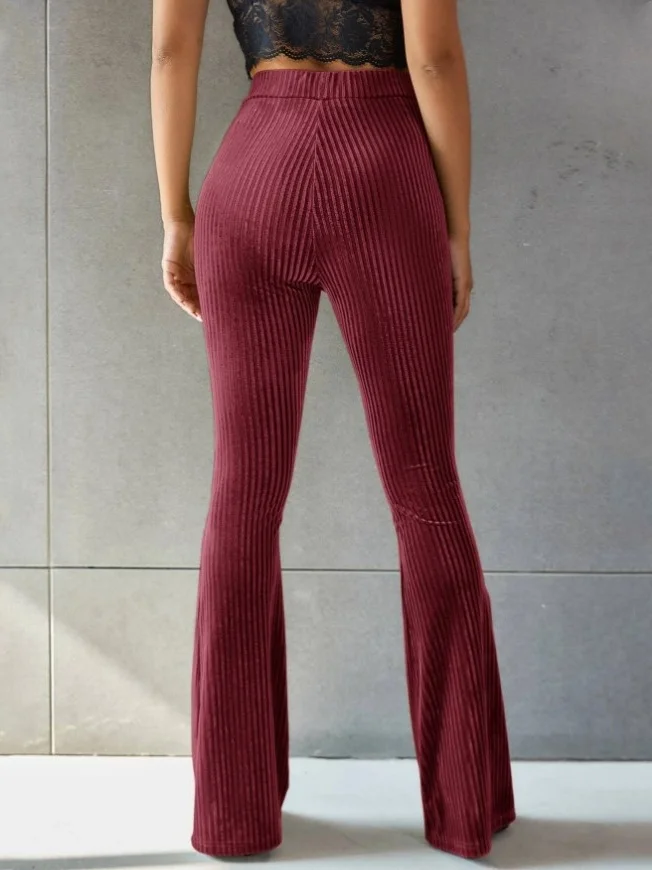 Women Plain Long Elastic Waist Pants Vintage Spring/Fall Trousers