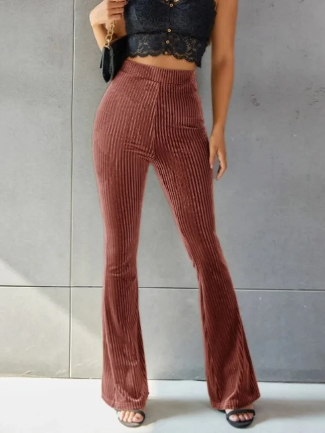 Women Plain Long Elastic Waist Pants Vintage Spring/Fall Trousers