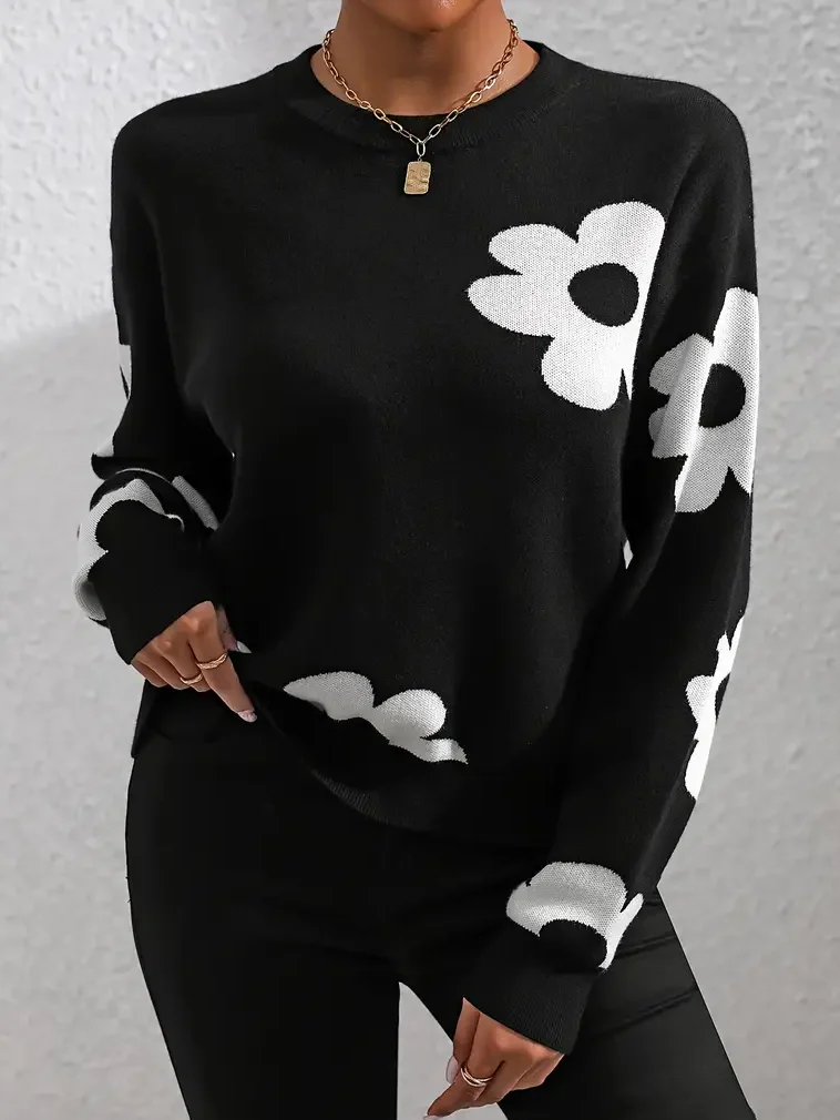 Women Floral Long Sleeve Comfy Casual Printing Sweater