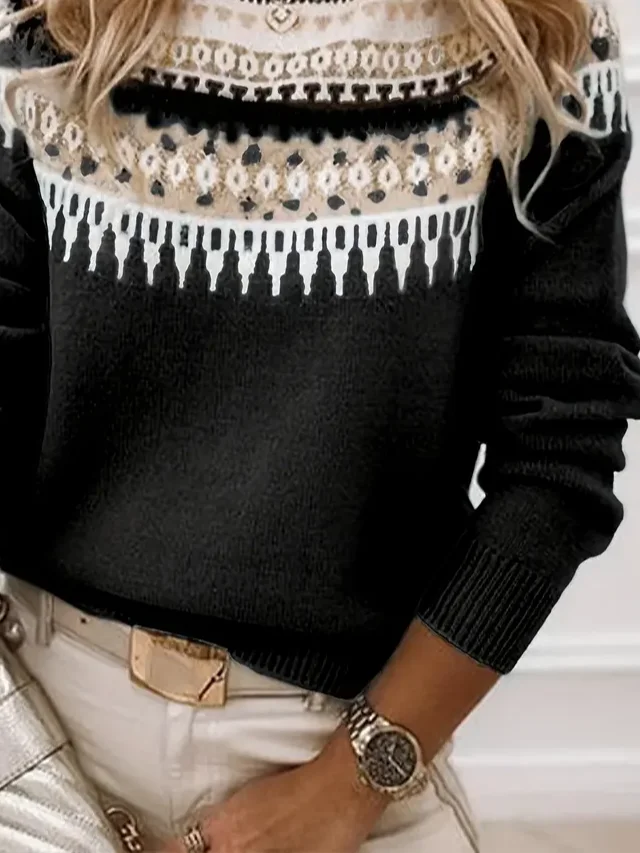 Women Abstract Long Sleeve Comfy Casual Printing Sweater