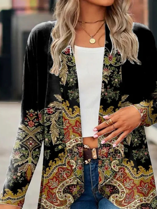 Women Spring/Fall Outerwear Casual Printing Floral Long Sleeve Jacket