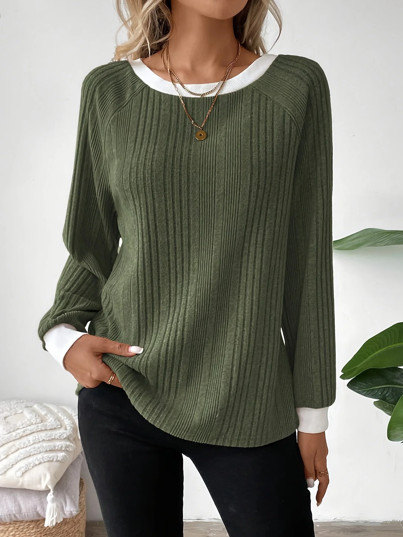 Casual Plain Crew Neck Long Sleeve T-shirt