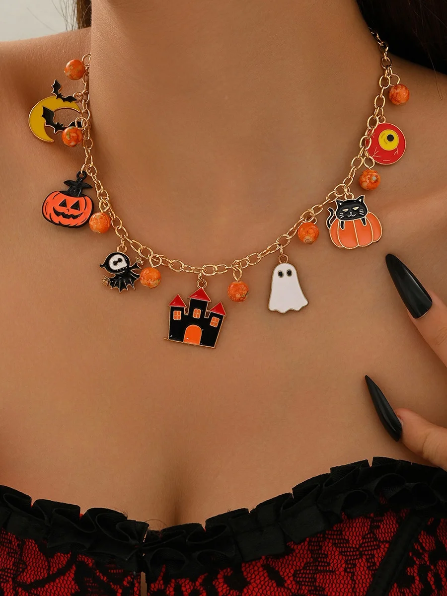 New Halloween Accessories Niche Cat Ghost Pumpkin High-end Jewelry Clavicle Chain Female Pendant Light Luxury Necklace