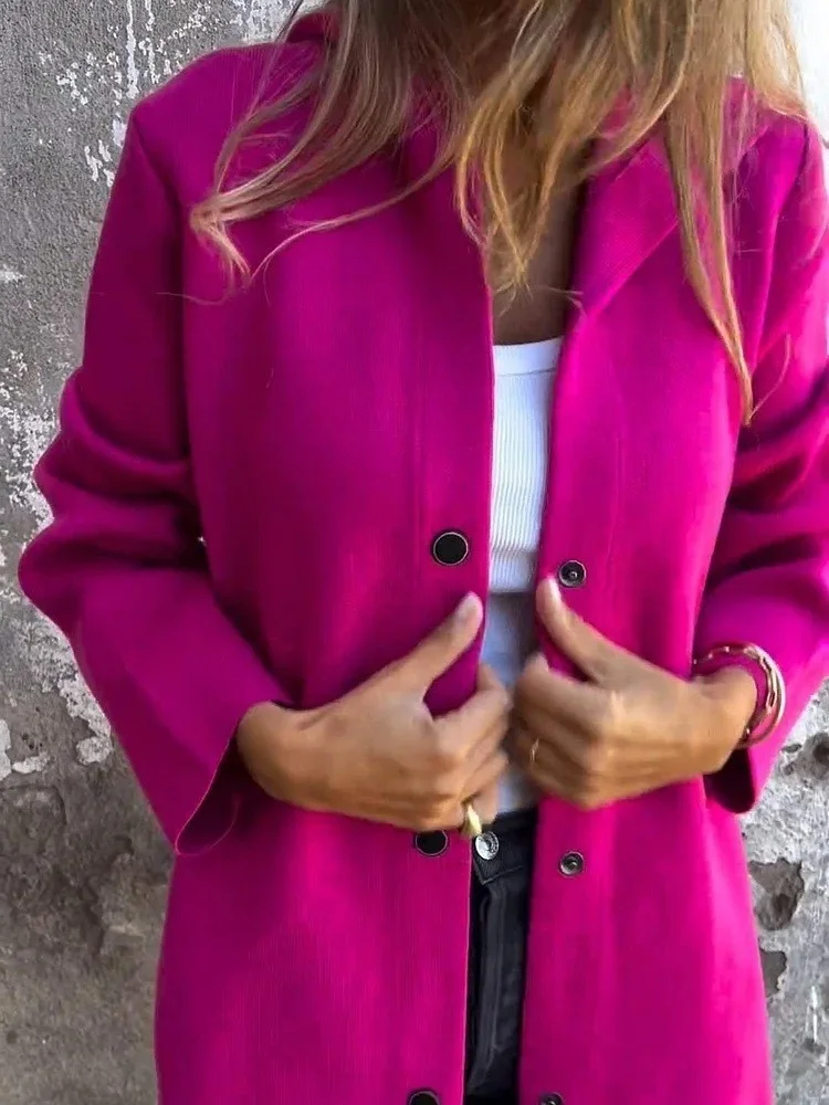 Women Spring/Fall Outerwear Vintage Split Joint Plain Long Sleeve Stand Collar Jacket