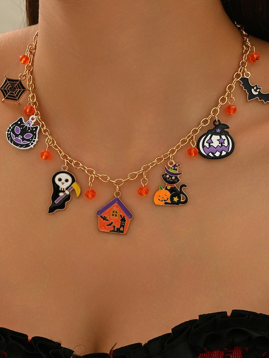 New Halloween Accessories Niche Cat Ghost Pumpkin High-end Jewelry Clavicle Chain Female Pendant Light Luxury Necklace
