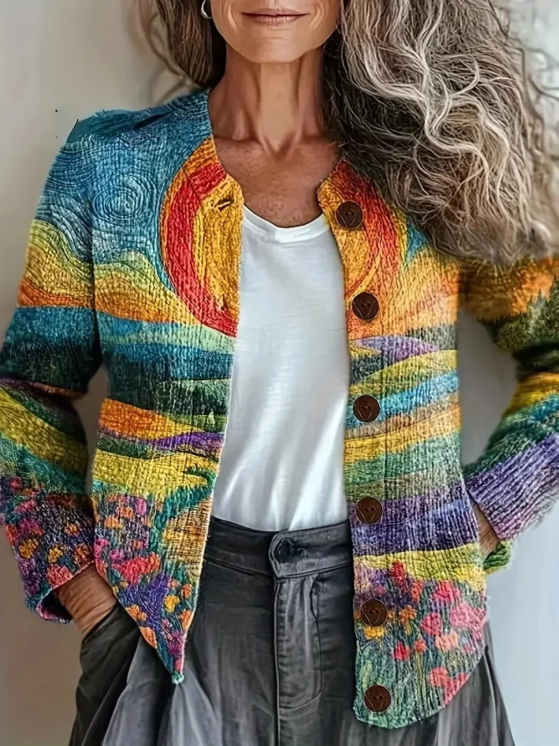 Women Knitted Striped Long Sleeve Comfy Vintage Cardigan