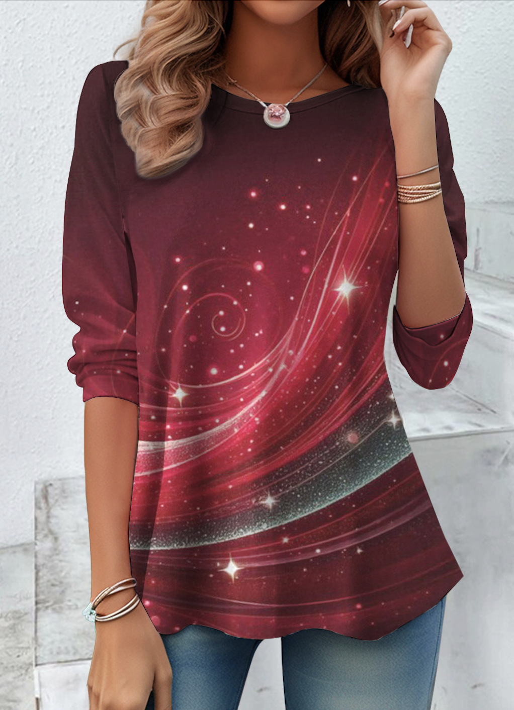 Casual Ombre Crew Neck Long Sleeve T-shirt