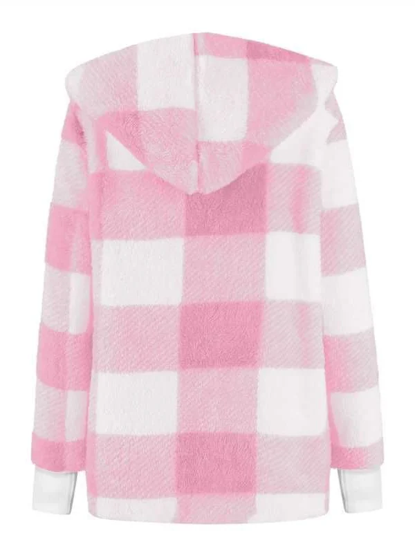 Women Spring/Fall Outerwear Vintage Split Joint Plaid Long Sleeve Hooded Jacket