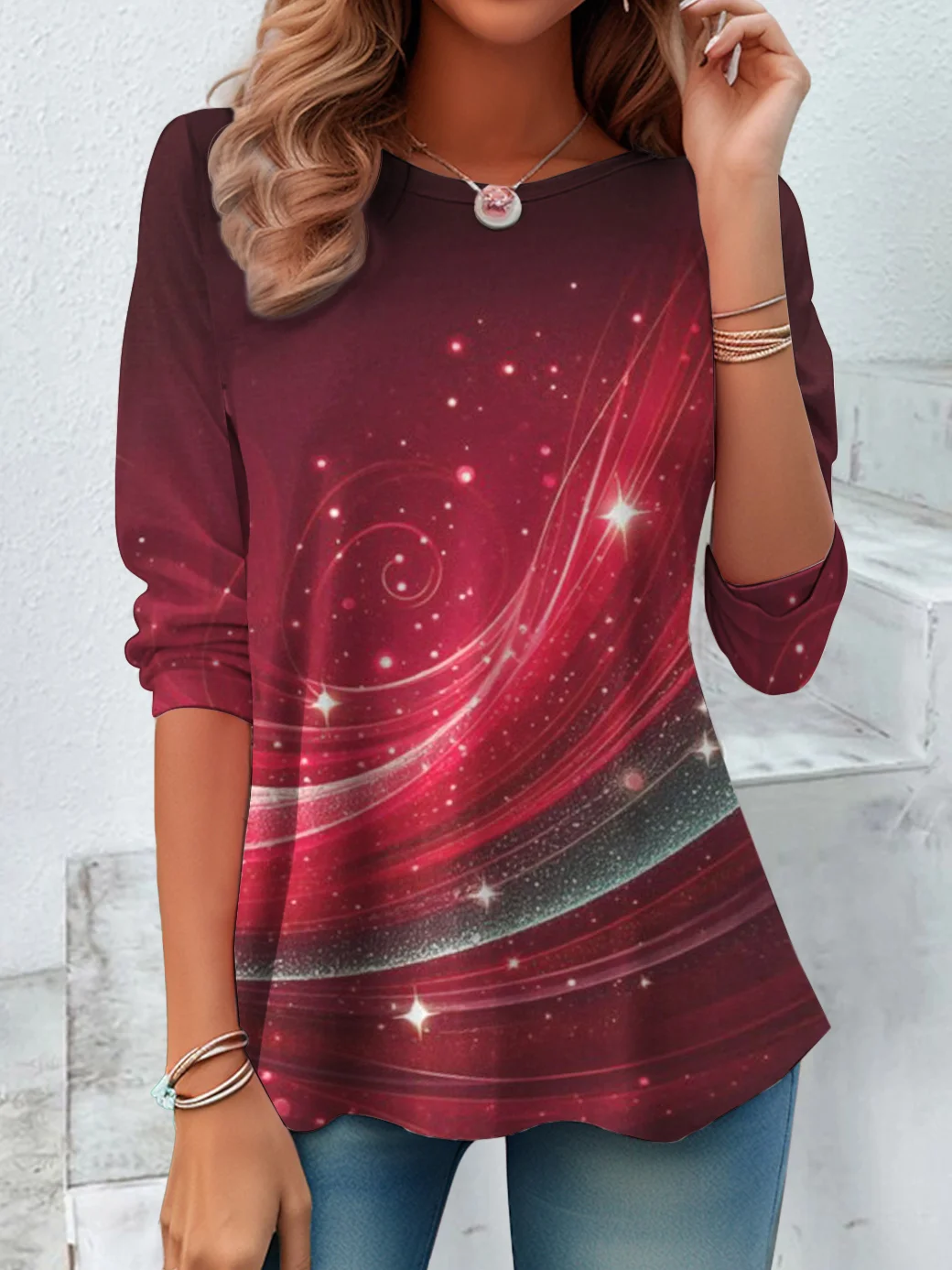 Casual Ombre Crew Neck Long Sleeve T-shirt