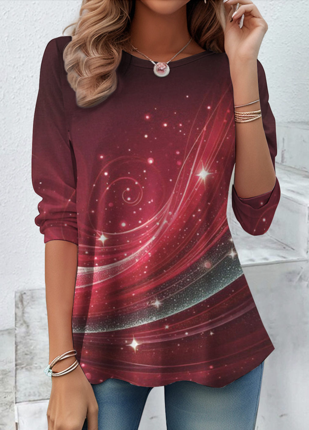 Casual Ombre Crew Neck Long Sleeve T-shirt