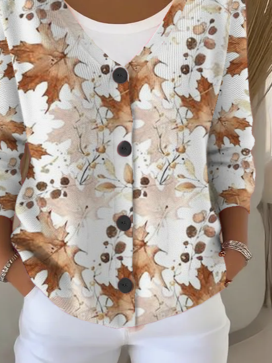 Women Maple Leaf Long Sleeve Comfy Casual Cardigan