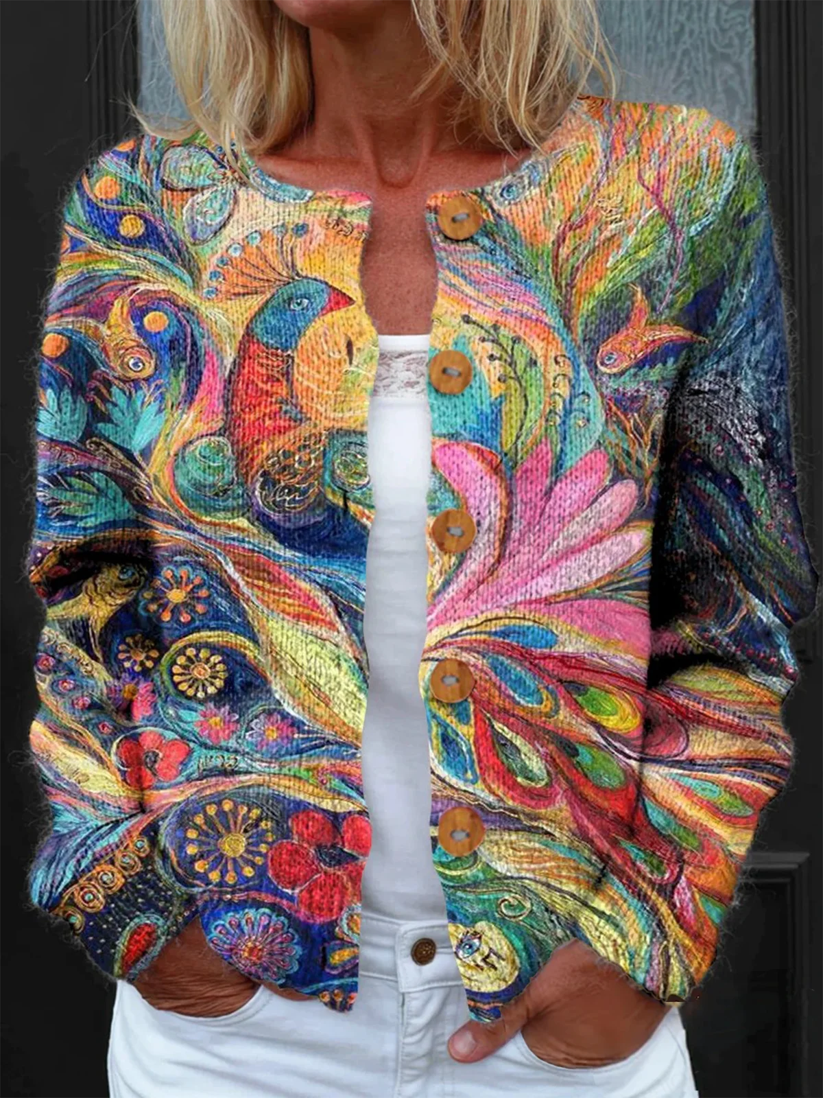 Women Knitted Ethnic Long Sleeve Comfy Vintage Cardigan