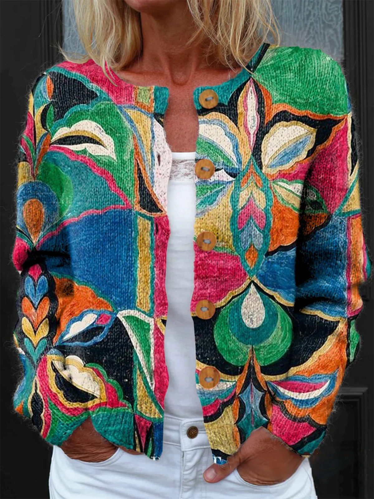 Women Knitted Ethnic Long Sleeve Comfy Vintage Cardigan