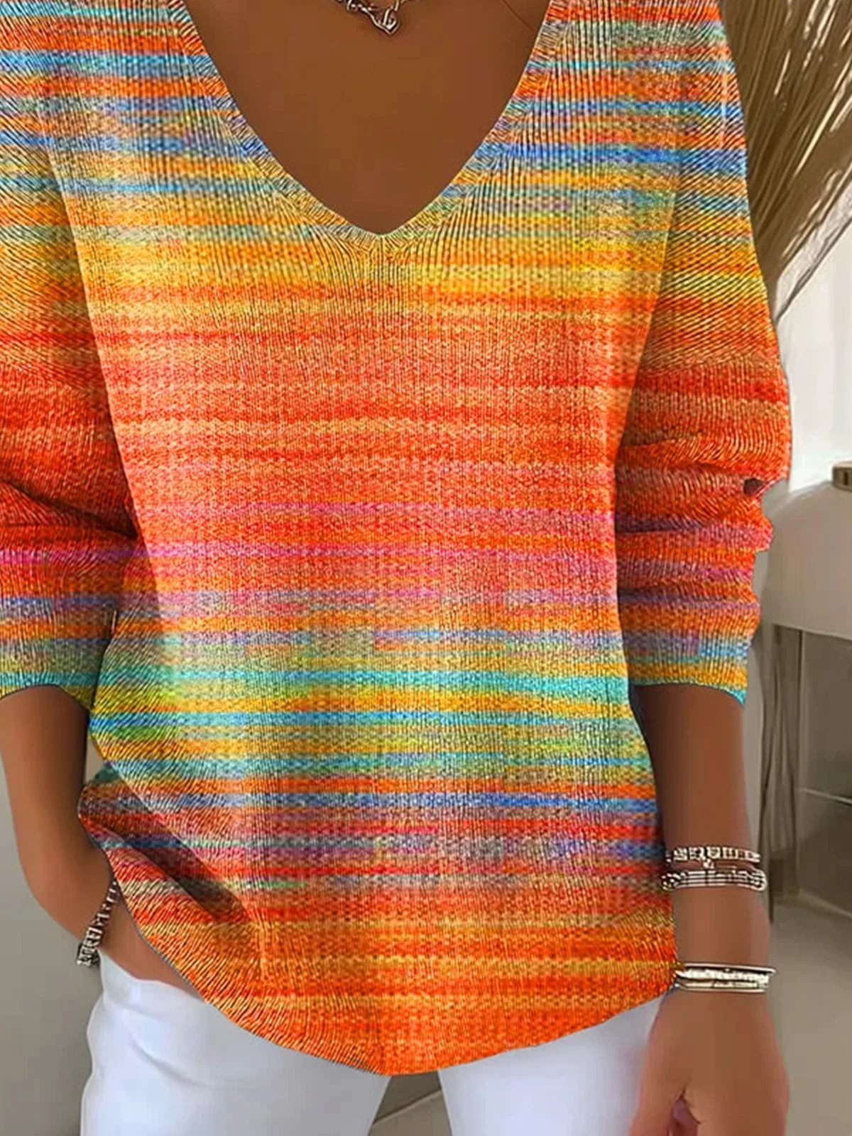 Women Cotton Ombre Long Sleeve Comfy Casual Sweater
