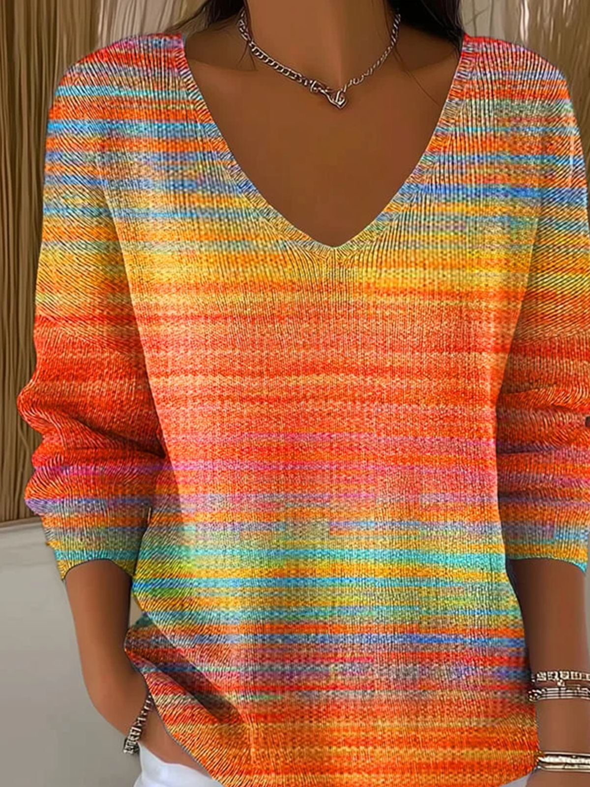 Women Cotton Ombre Long Sleeve Comfy Casual Sweater