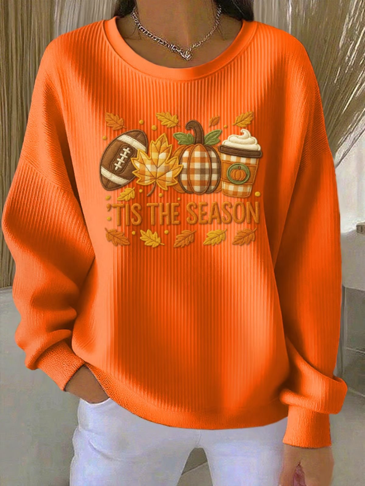 Casual Crew Neck Maple Leaf Sweatshirt