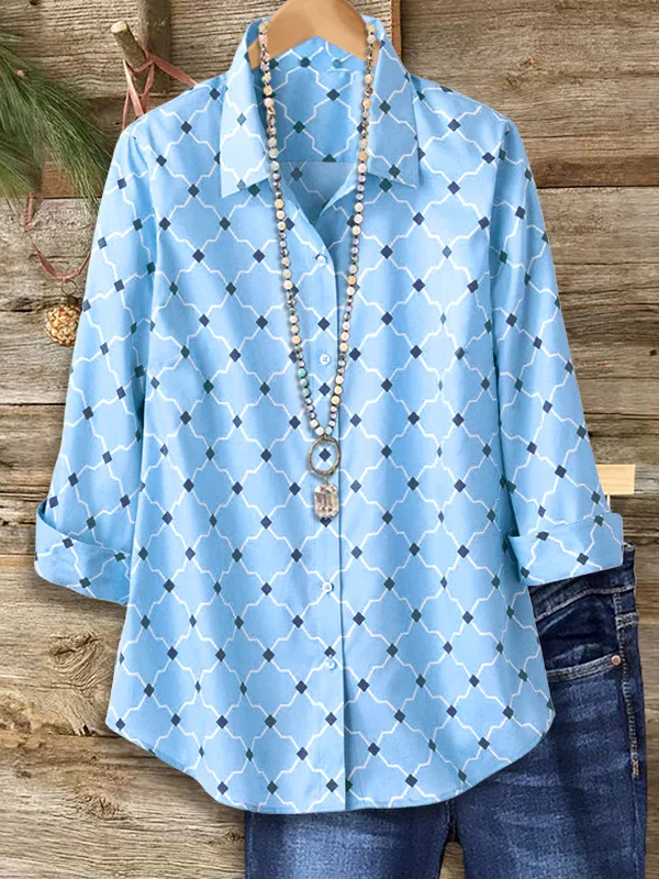 Shirt Collar Regular Sleeve Long Sleeve Abstract Buckle Regular Loose Button Up Shirt Shirt For Women