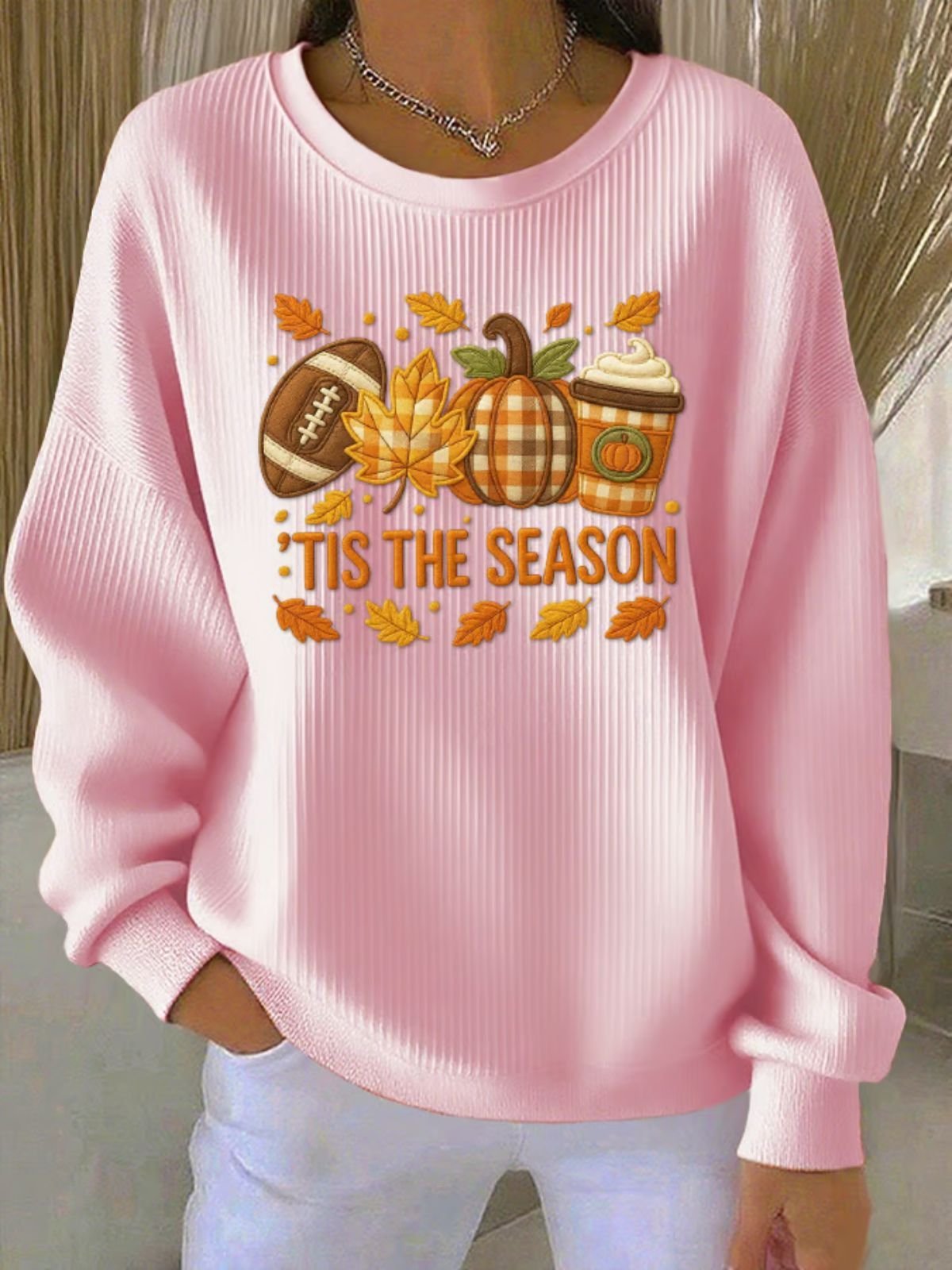 Casual Crew Neck Maple Leaf Sweatshirt