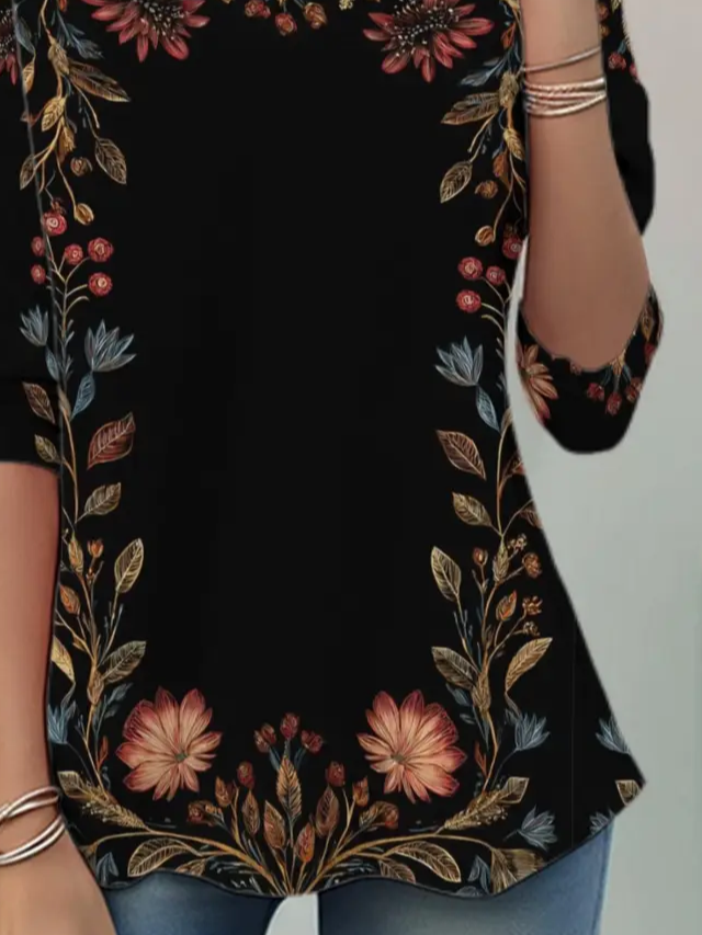 Casual Floral Crew Neck Long Sleeve T-shirt