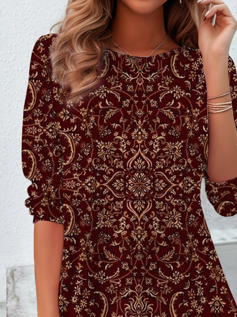 Casual Floral Crew Neck Long Sleeve T-shirt