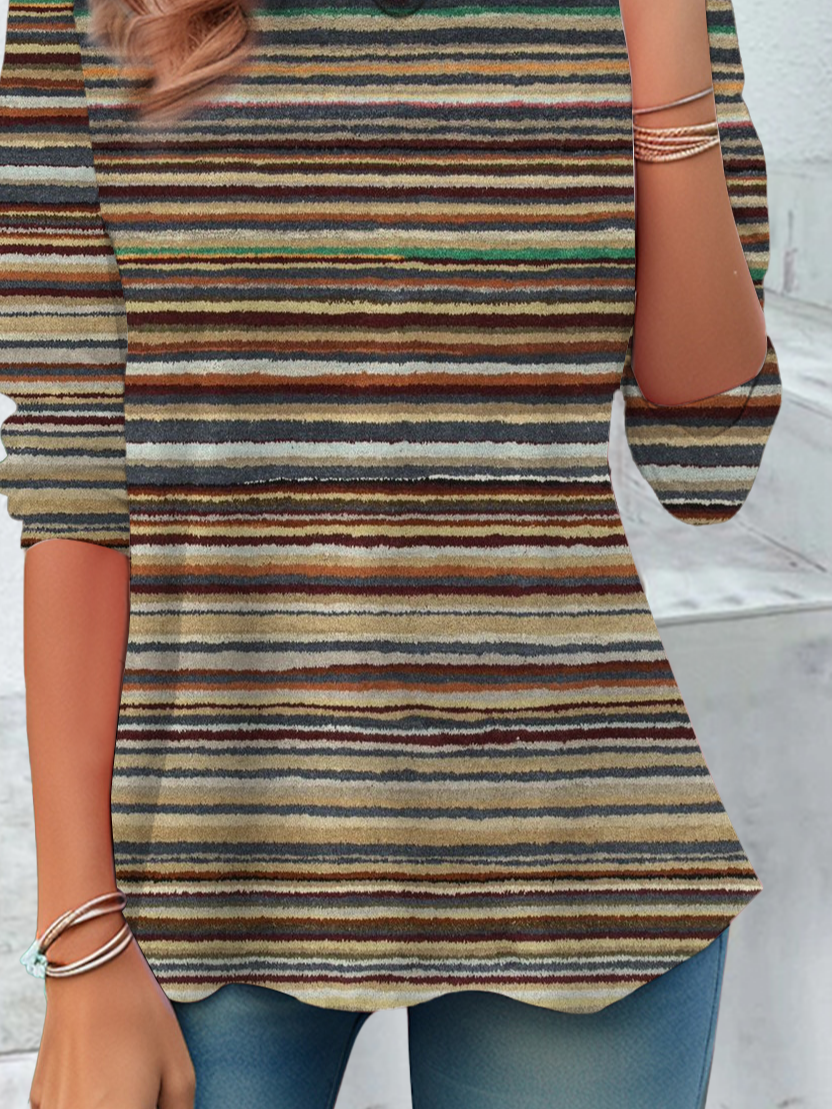 Casual Striped Crew Neck Long Sleeve T-shirt