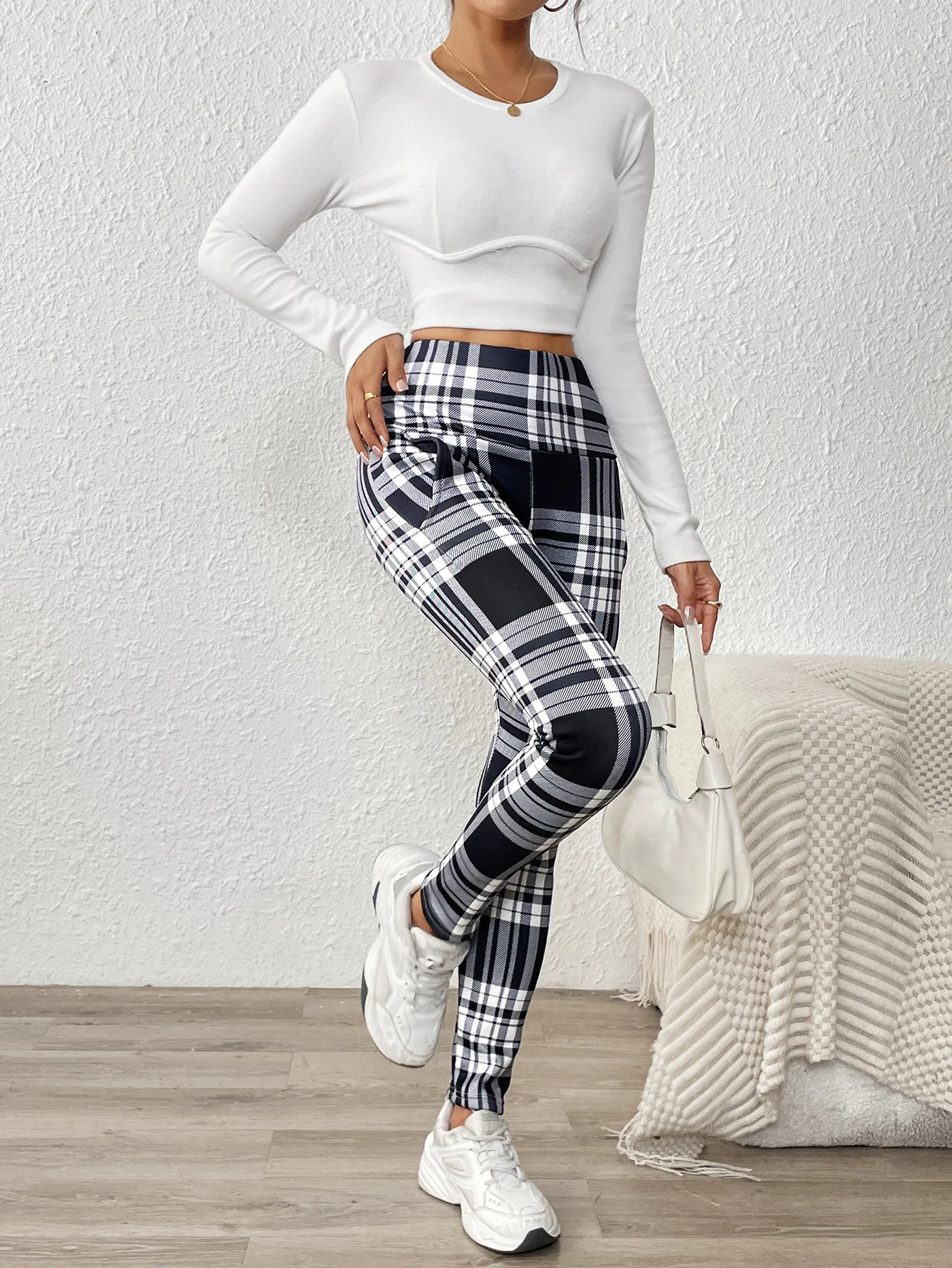 Women Plaid Casual Winter Printing Long Leggings