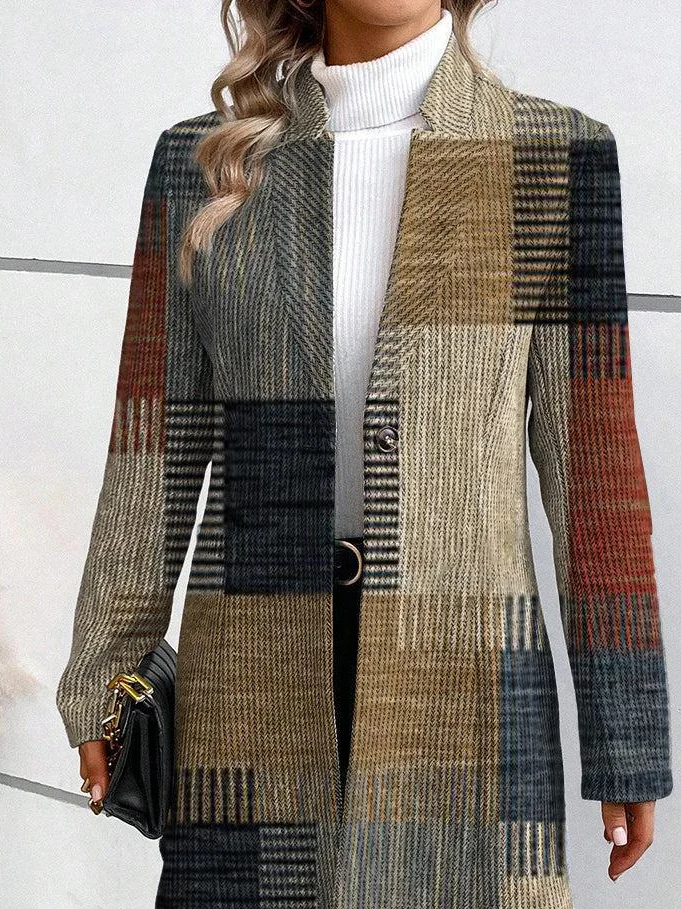 Women Spring/Fall Outerwear Vintage Printing Geometric Long Sleeve Stand Collar Jacket