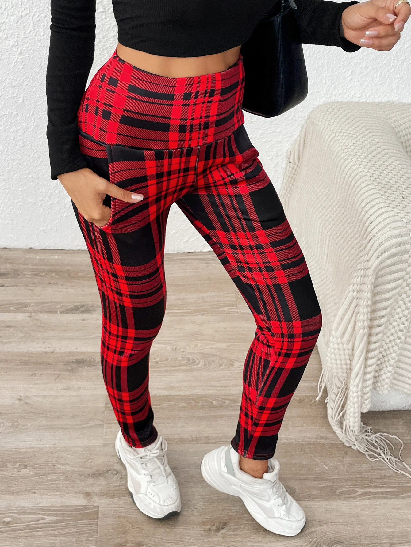 Women Plaid Casual Winter Printing Long Leggings