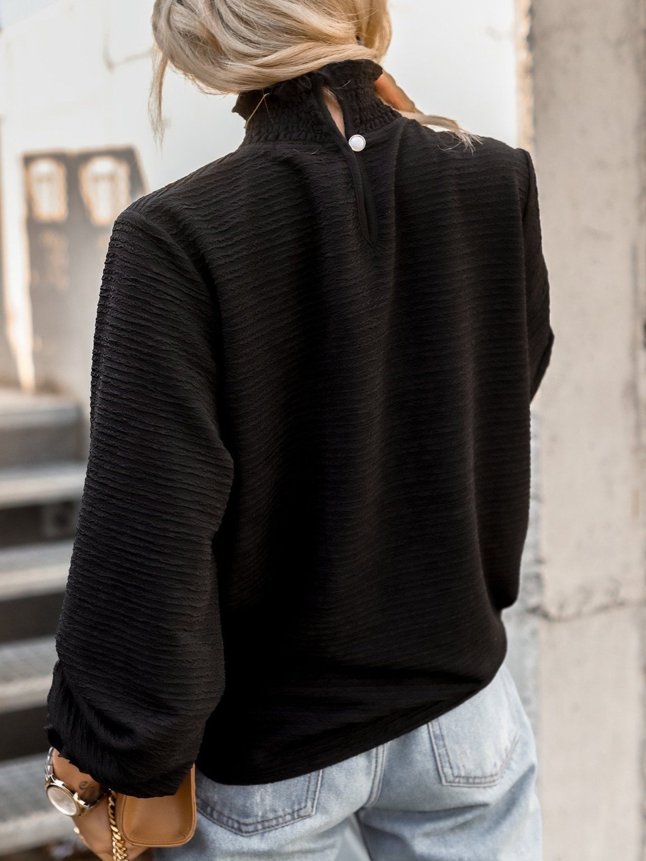 Vintage Geometric Stand Collar Long Sleeve T-shirt