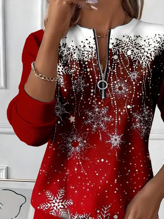 Casual Crew Neck Christmas Sweatshirt Printing