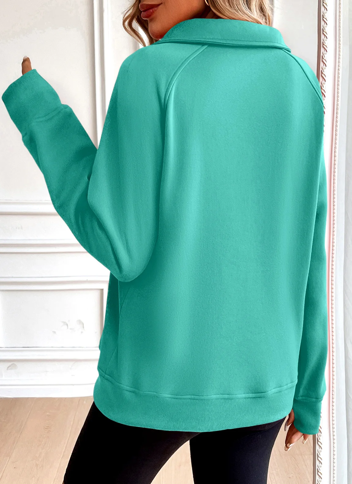 Casual V Neck Plain Sweatshirt