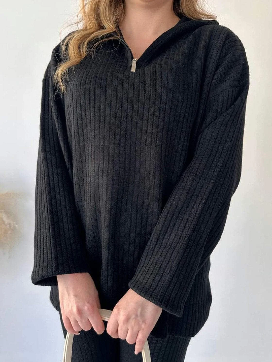 Women Plain Split Joint Two-Piece Set Daily Long Sleeve Casual Spring/Fall Top With Pants Matching Set