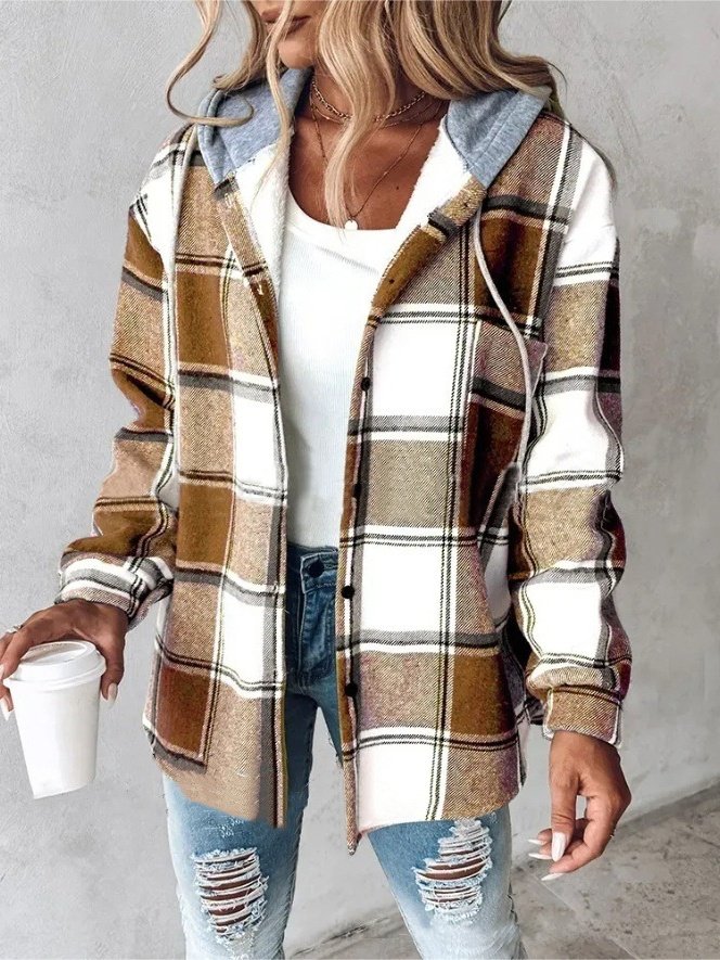 Women Spring/Fall Outerwear Vintage Printing Striped Long Sleeve Stand Collar Jacket