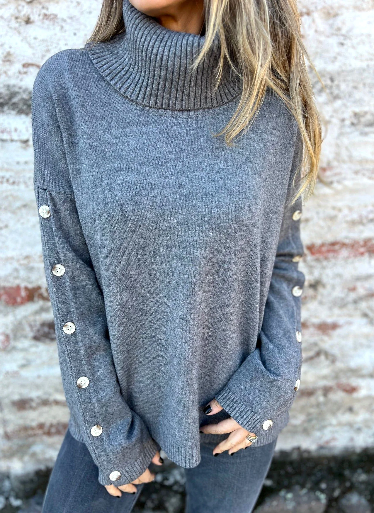 Women Cotton Plain Long Sleeve Comfy Casual Sweater