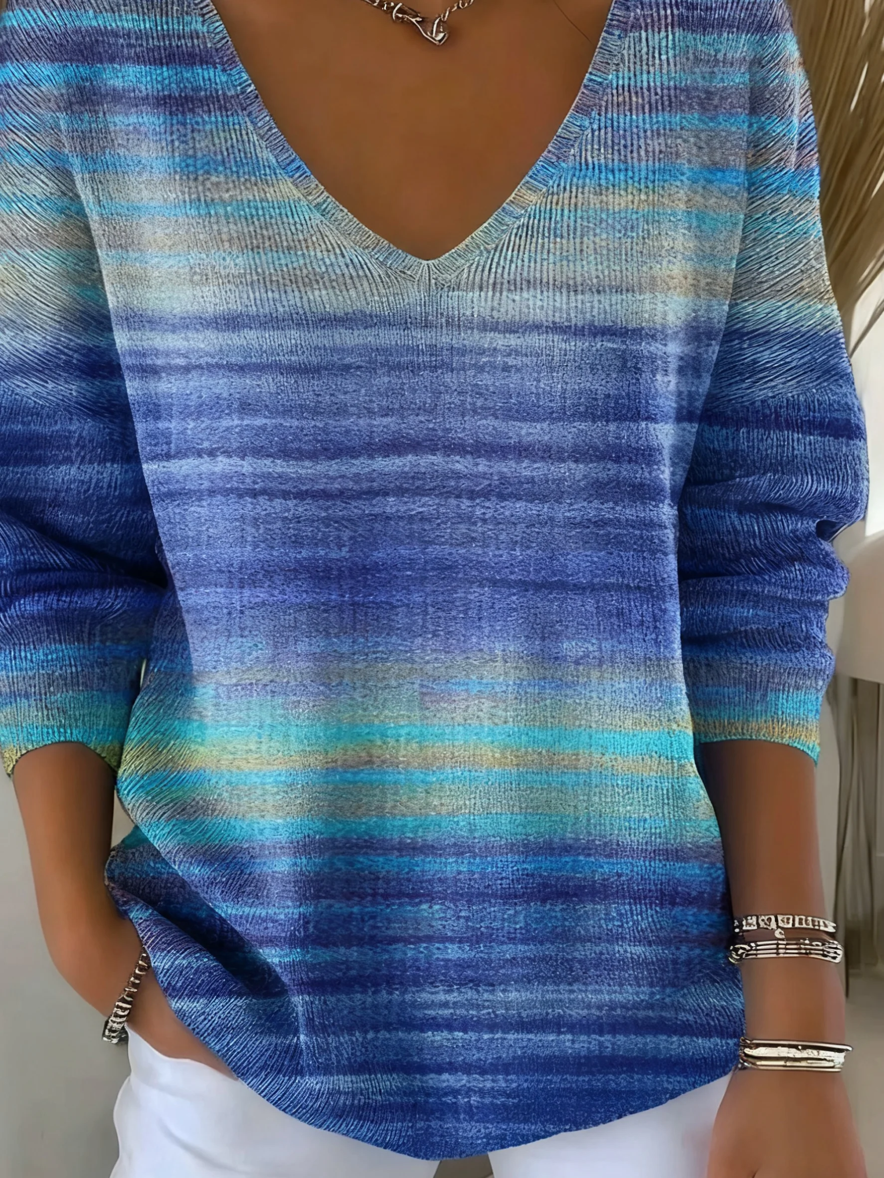 Women Cotton Ombre Long Sleeve Comfy Casual Sweater