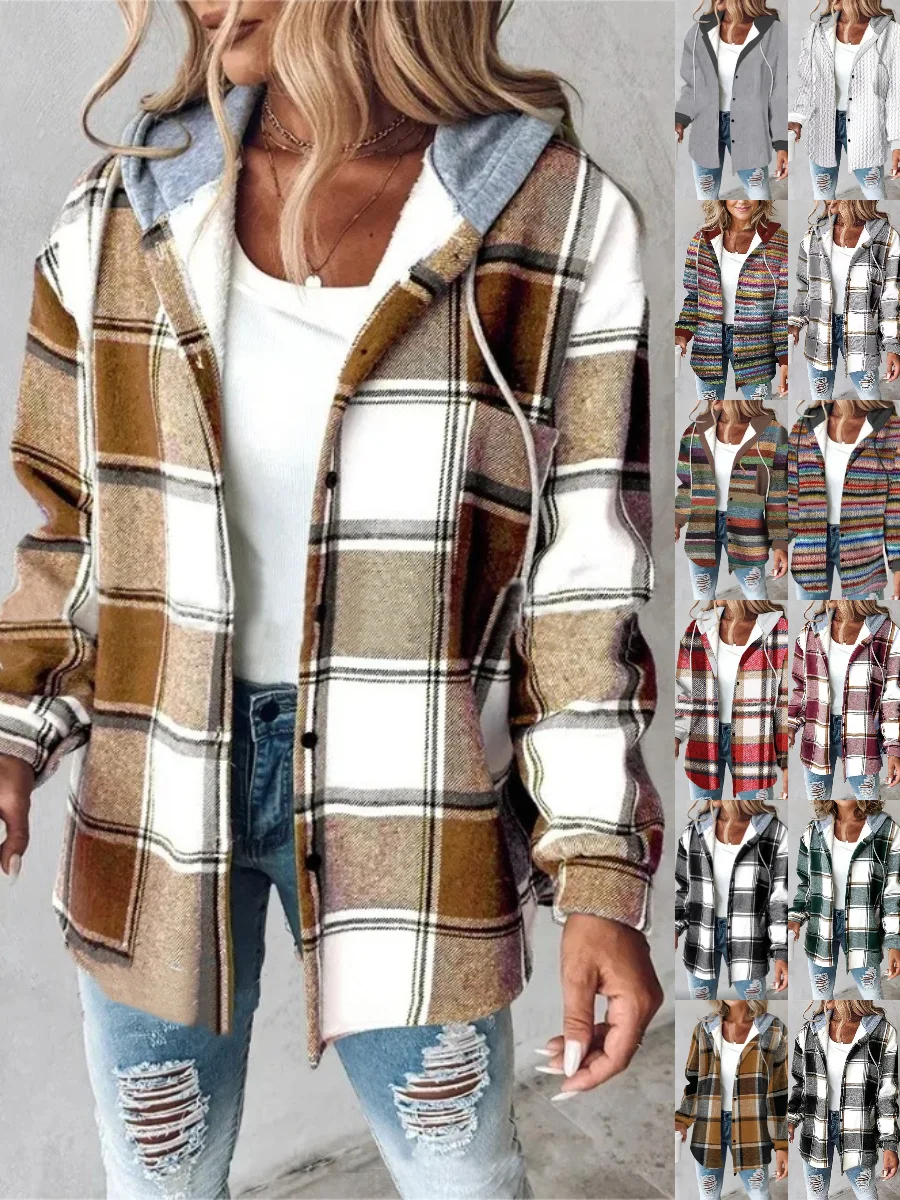 Women Spring/Fall Outerwear Vintage Printing Striped Long Sleeve Stand Collar Jacket