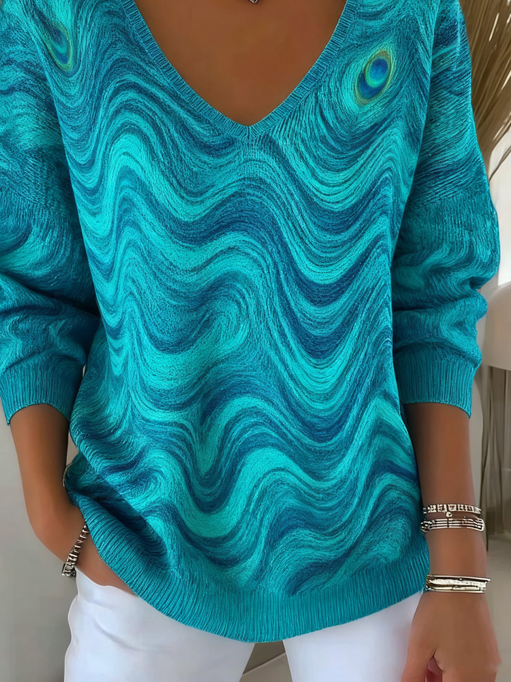 Women Cotton Ombre Long Sleeve Comfy Casual Sweater