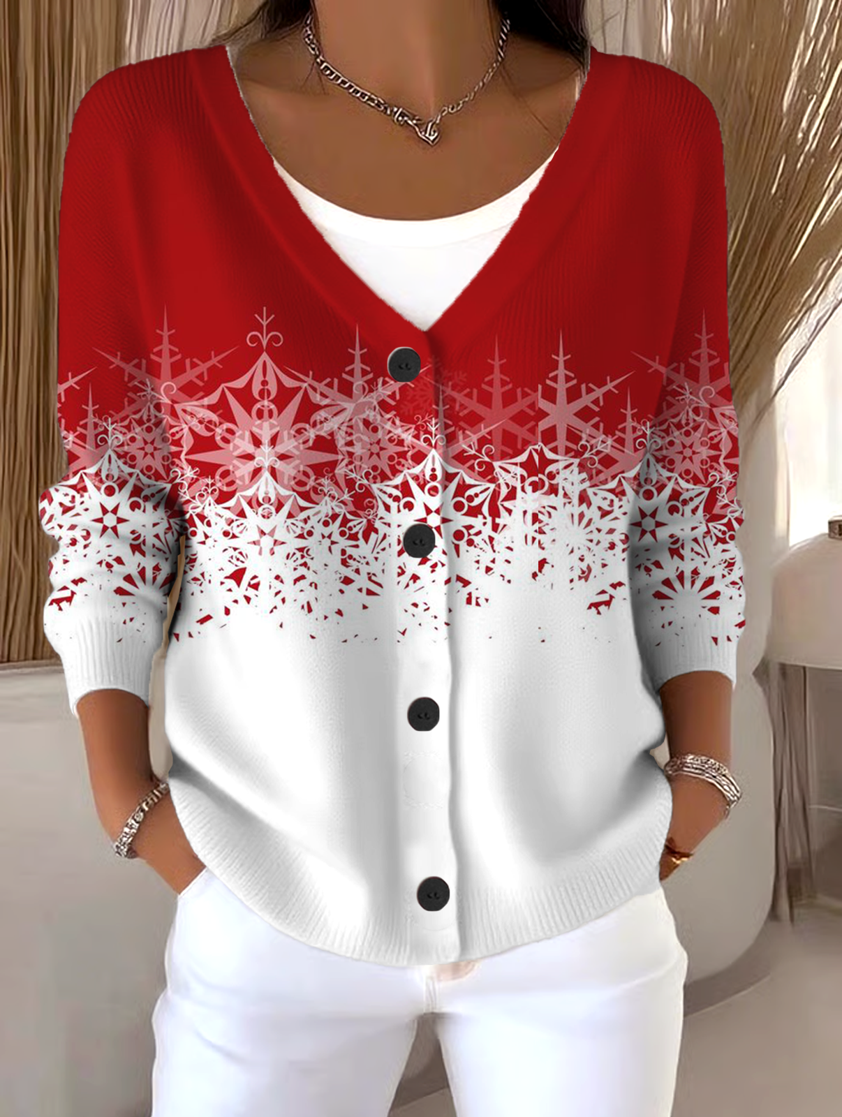 Women Gradient Pattern Long Sleeve Comfy Vintage Cardigan