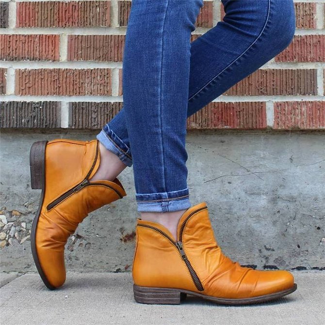 Vintage Plain Zipper Low Heel Chelsea Boots