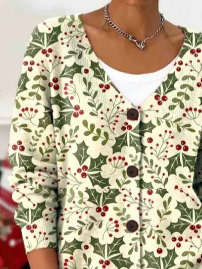 Women Floral Long Sleeve Comfy Casual Cardigan