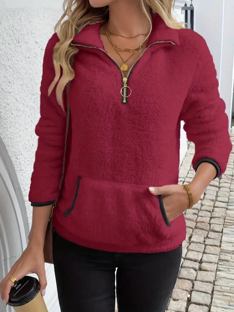 Casual V Neck Plain Sweatshirt