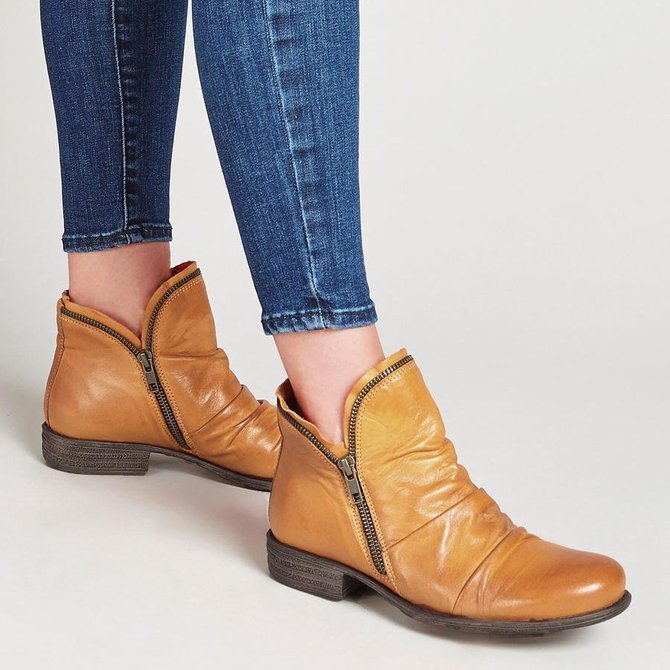 Vintage Plain Zipper Low Heel Chelsea Boots