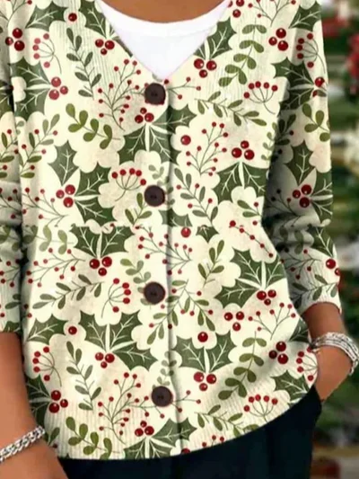 Women Floral Long Sleeve Comfy Casual Cardigan