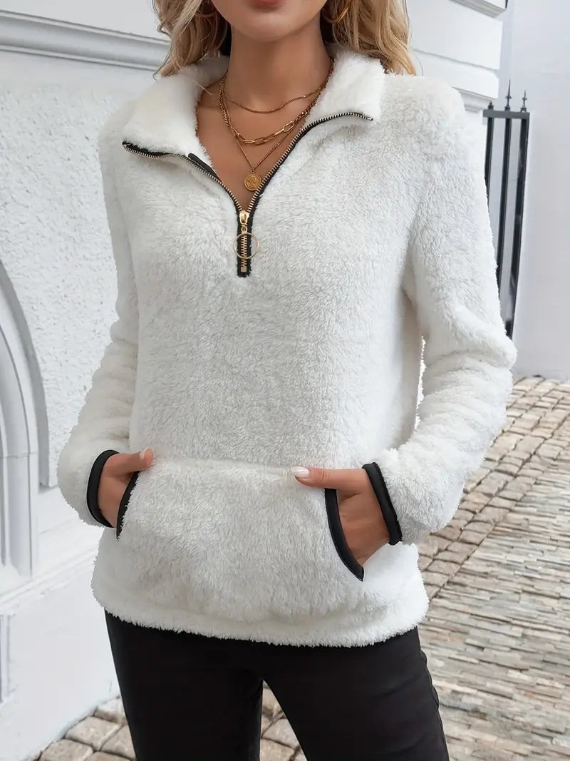 Casual V Neck Plain Sweatshirt