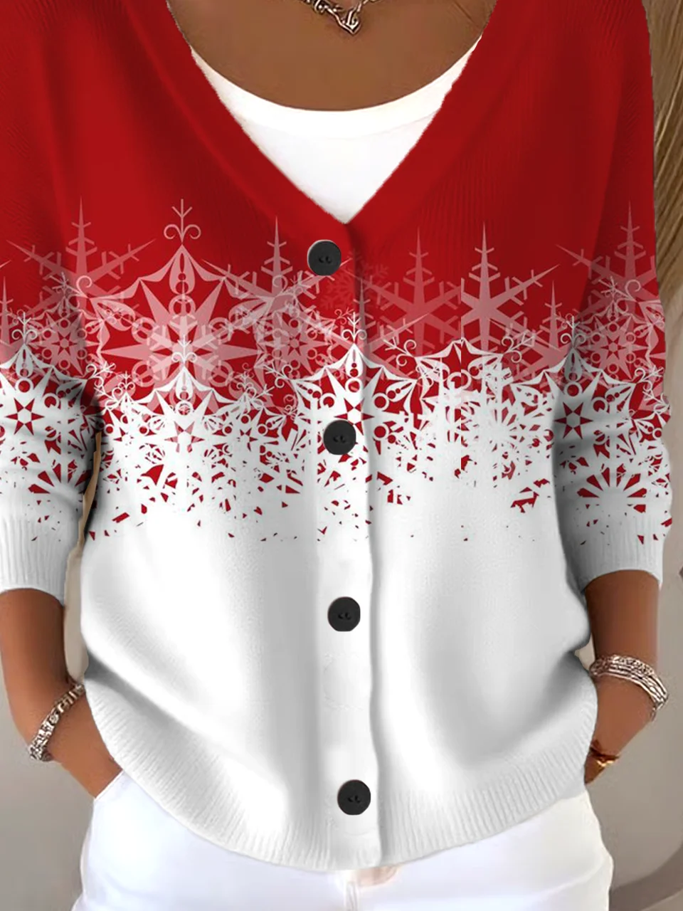 Women Gradient Pattern Long Sleeve Comfy Vintage Cardigan