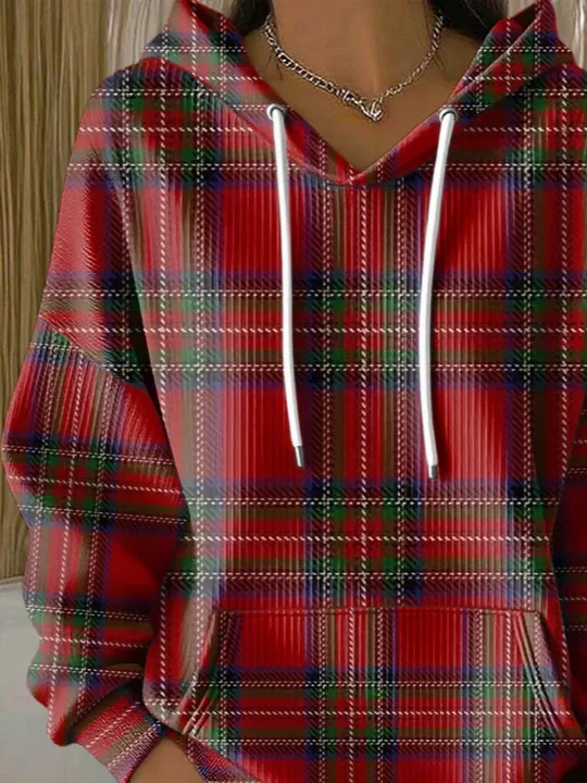 Casual Hoodie Plaid Hoodie Printing
